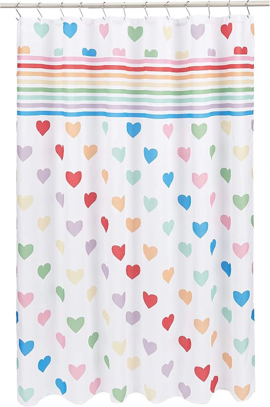 Photo 1 of Amazon Basics Fun and Playful Rainbow Hearts Printed Pattern Microfiber Bathroom Shower Curtain - Rainbow Hearts, 72 Inch
