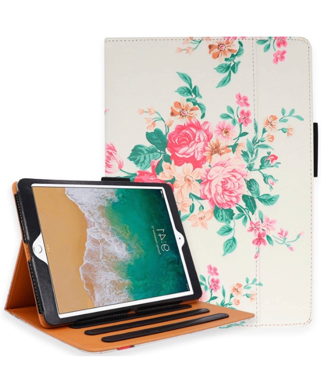 Photo 1 of iPad Air 3 Case, iPad Pro 10.5 Case with Pencil Holder, Bonus Screen Protector and Stylus - Multi-Angle Stand, Hand Strap, Auto Sleep/Wake for iPad Air 3rd Generation, iPad Pro 10.5(Pink Flower)