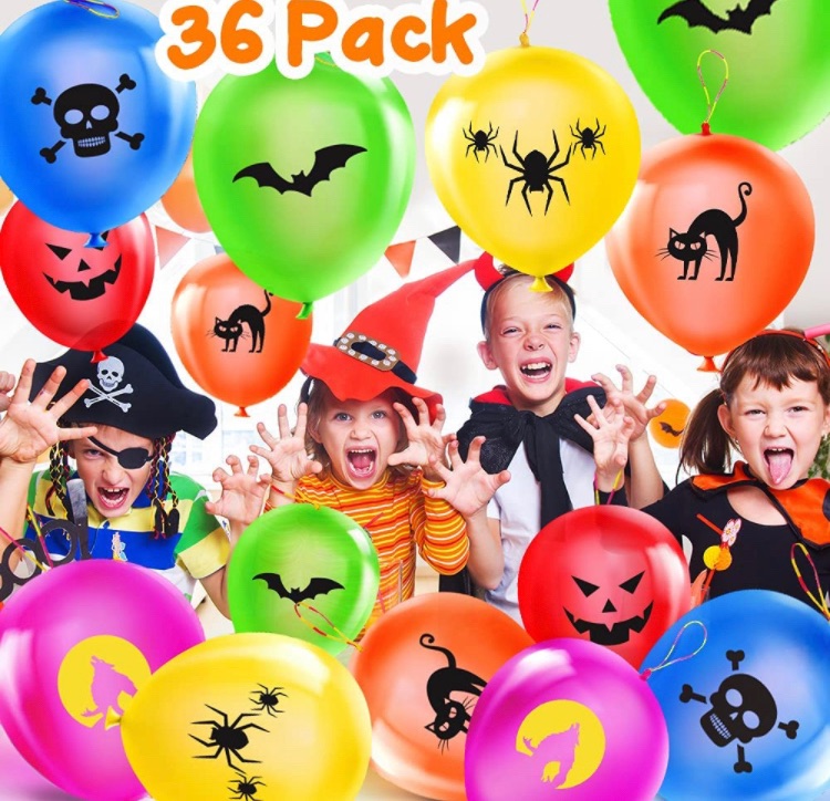 Photo 1 of 2sets of -Halloween Balloons Party Decoration Favor - 36Pcs Halloween Punch Balloons for Kids 15 Inch Latex Colorful Globos Toys Birthday Party Supplies School Classroom Decor Halloween Pinata Trick or Treat