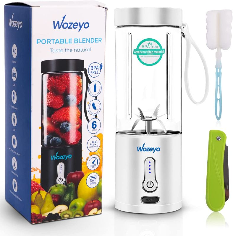 Photo 1 of Wozeyo Portable Blender for Shakes and Smoothies (530ml) - Handheld Personal Mini Blender Smoothie Juicer Cup with 4000mAh Rechargeable Battery & Multipurpose Fruit Knife for Home & Office - White
