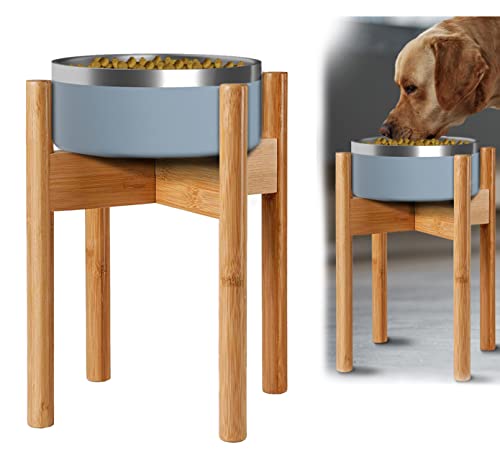 Photo 1 of Adjustable Dog Bowl Stand for Large Dogs - Extendable Holder (8"-11" Wide, 14" Tall) Fits Most Pet Feeder Food and Water Bowl Sizes - Natural Bamboo W (Bowl not Included)
