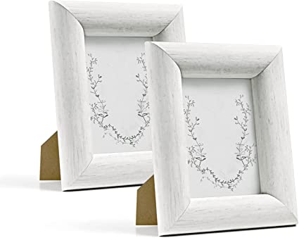 Photo 1 of ArtbyHannah White Picture Frame Set 4x6 Inch Rustic Distressed Thick Photo Frame 2 Pack with HD Glass for Tabletop Display
