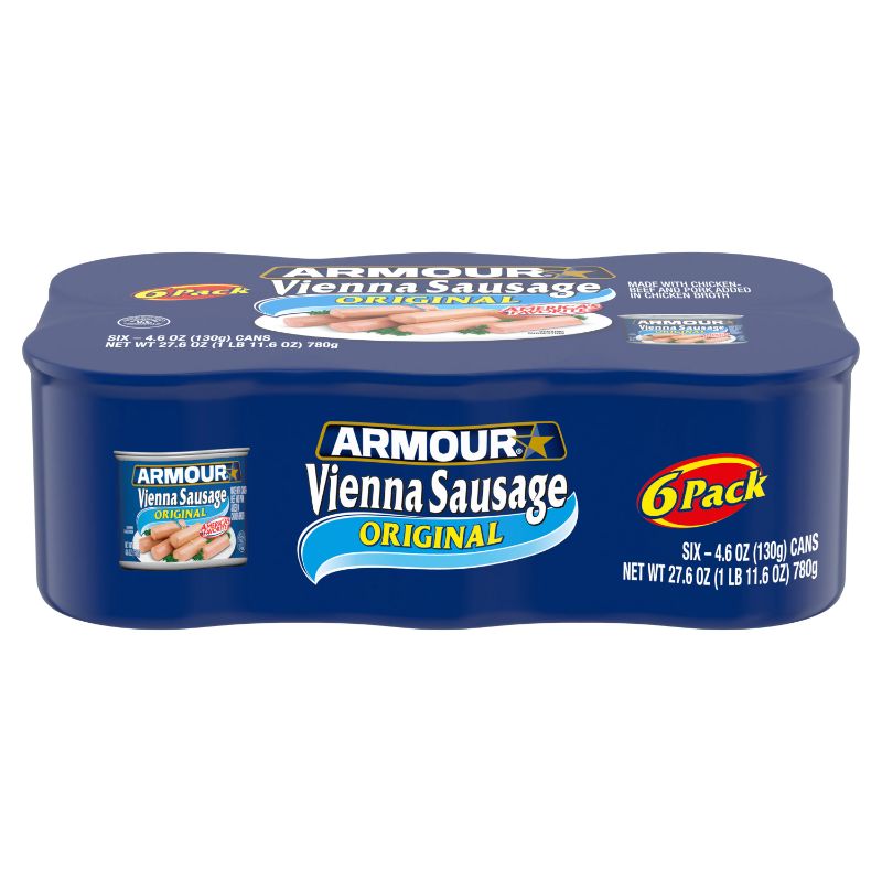 Photo 1 of Armour Star Vienna Sausage, Original Flavor, Canned Sausage, 4.6 OZ (Pack of 18) 
EXP: 06/01/2024