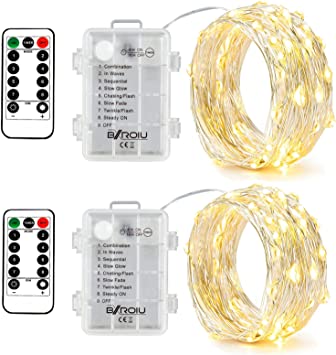 Photo 1 of 2 x Fairy Lights Battery Operated,Silver Wire Chains 8 Mode 16Ft/5Meter 50 LEDs Timer String Lights with Remote Control for Bedroom Christmas Party Wedding Decoration(Warm White)
