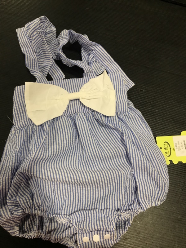 Photo 1 of BLUE - WHITE BOW STRIPED SWIMSUIT 
6-9 M