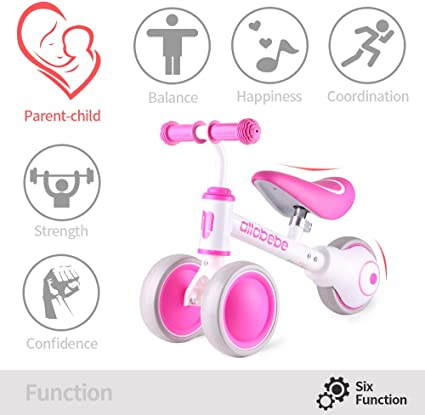 Photo 1 of allobebe Baby Balance Bike, Cute Toddler Bikes 12-36 Months Gifts for 1 Year Old Girl Bike to Train Baby from Standing to Running with Adjustable Seat Silent & Soft 3 Wheels
