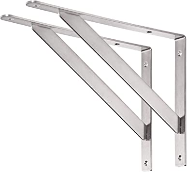 Photo 1 of YUMORE Shelf Bracket 14", Max Load: 550lb Heavy Duty Stainless Steel Solid Shelf Support Corner Brace Joint Right Angle Bracket, Pack of 2