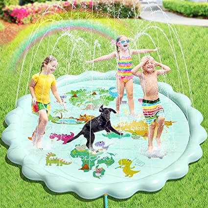 Photo 1 of 79" Splash Pad for Kids Peradix, Large Sprinkler Pool Water Toys Kiddie Pool Play Mat for Toddlers Girls Boys 3 + Year Old, Outdoor Summer Baby Wading Pool Dog Pool with Dinosaur Theme for Learning