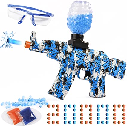 Photo 1 of CAISSA Electric Gel Ball Blaster, AKM-47 Gel Ball Blaster Automatic, with 20000+ Water Beads and Goggles, for Outdoor Activities - Shooting Team Game, Ages 12+, Blue