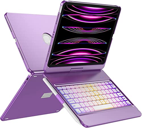 Photo 1 of iPad Pro 11 inch Case with Keyboard(4th/3rd/2nd/1st Gen),iPad Air 5th/4th Generation Case with Keyboard 10.9 inch,10 Color Backlight Bluetooth Keyboard with Pencil Holder,360° Rotatable Screen-Purple