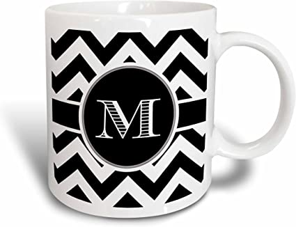 Photo 1 of 3dRose Black and white chevron monogram initial M Ceramic Mug, 11 oz