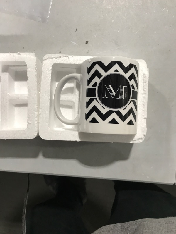 Photo 2 of 3dRose Black and white chevron monogram initial M Ceramic Mug, 11 oz