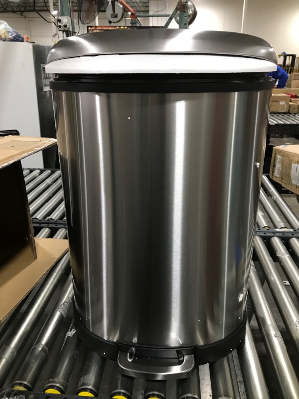 Photo 2 of Amazon Basics 50 Liter / 13.2 Gallon Soft-Close Trash Can with Foot Pedal - D-Shaped, Stainless Steel
