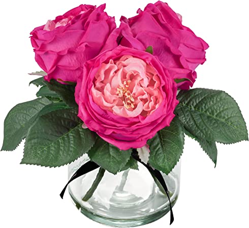 Photo 1 of Artificial Flowers in Vase Peonies - Touch Like Real Centerpieces for Tables Indoor Plants Farmhouse Bathroom Decor Home Decorations for Living Room Flores Dining Peony Fake Silk Flower Bulk (Fuchsia)
