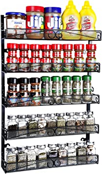 Photo 1 of 3S Wall Mount Spice Rack Organizer for Cabinet Pantry Door Kitchen Hanging Spice Shelf,Wall Mounted 5-Tier Black Metal Wire Hanging Spice Rack Organizer Storage