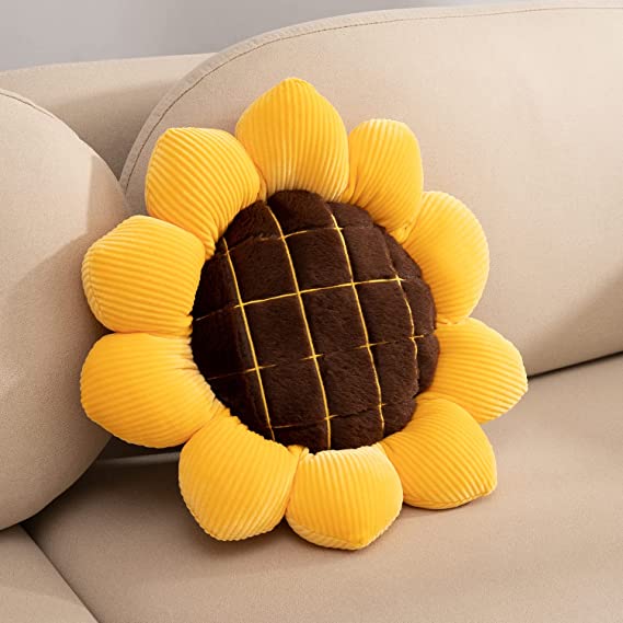 Photo 1 of 3D Flower Floor Pillow Seating Cushion Mat & Sunflower Shaped Decorative Plush Throw Pillows Cushions, for Home Room Decor, for a Reading (Yellow, 
