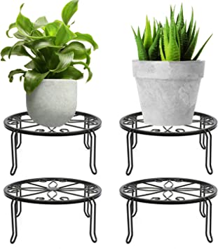 Photo 1 of 4 Pack Metal Potted Plant Stands for Indoor and Outdoor Plants 9.1 inches Flower Pot Planter Holder?Rustproof Floor Flower Pot Rack/Iron Rack for Planter Pumpkin Stand Outdoor Black