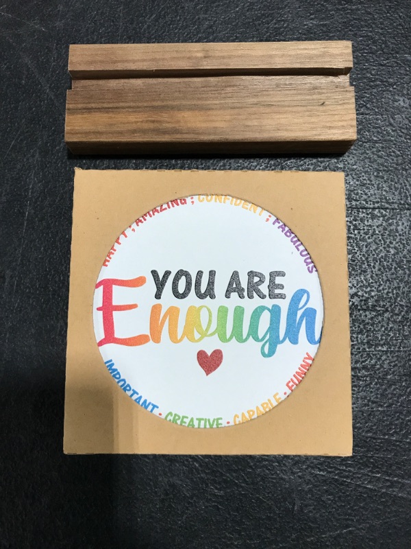 Photo 2 of You are Enough Motivational Desk Decor,(4”x 4“) Rainbow Inspirational Sign with Wood Stand,Desk Decorations for Home Office Decor, Encouragement Gifts for Women Men Friends
