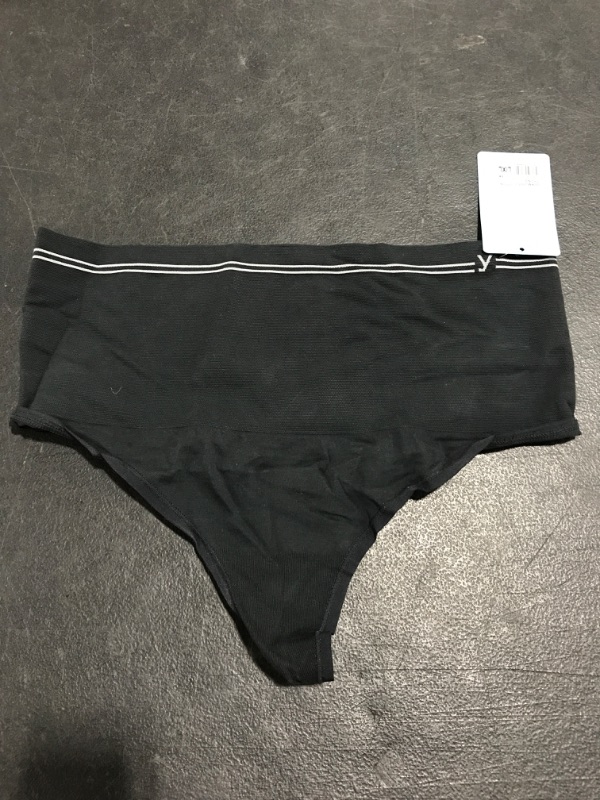 Photo 3 of Yummie Women's Cotton Seamless Shapewear Thong. BLACK. SIZE L/XL. 
