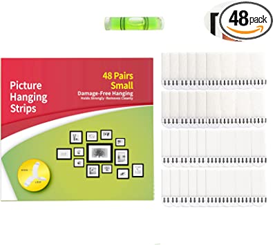 Photo 1 of 48-Pairs(96 Strips) Small Picture Hanging Strips Heavy Duty,Removable Hook and Loop Tape, Picture mounting Strips,Perfect for Wall Art Hanging Frames, Posters. OPEN PACKAGE. 
