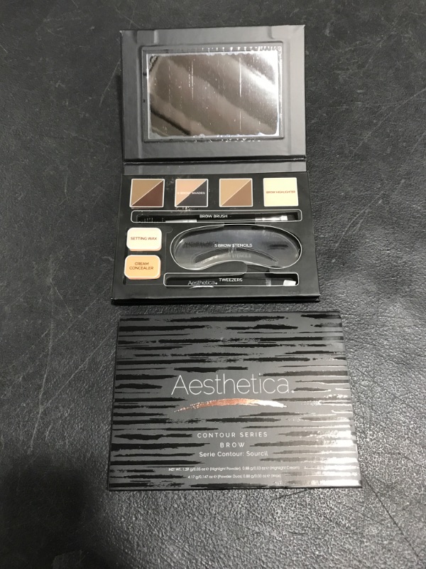 Photo 3 of Aesthetica Brow Contour Kit 16-Piece Eyebrow Makeup Palette Set 6 Eyebrow Powders, 5 Eyebrow Stencils, Spoolie/Brush Duo, Tweezers, Eye Brow Wax, Highlighter - Unique Gifts For Women For Her Birthday
