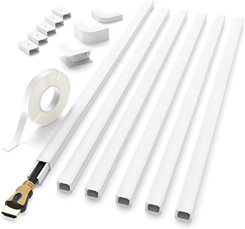 Photo 1 of Delamu Cord Hider, One-Cord Channel 94in Cord Cover Wall, Paintable Wire Hider, Cable Cover Raceway, Cable Concealer for Wall Mounted TV, Wire Covers for Cords System, 6xL15.7 W0.59 H0.4in, White
