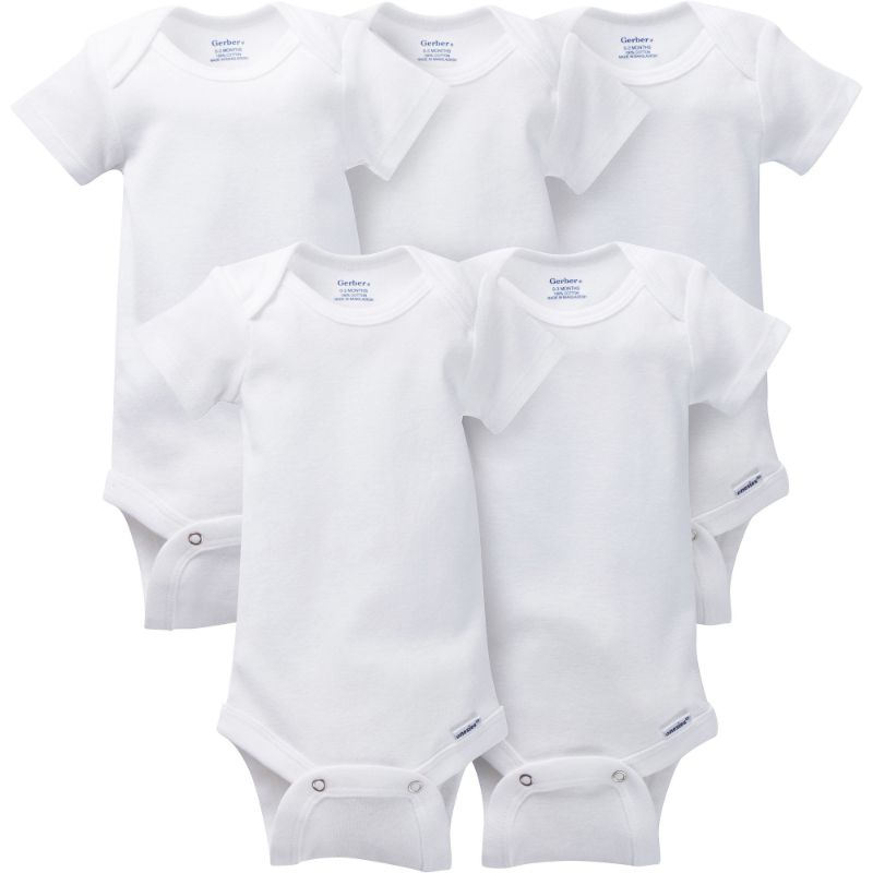 Photo 1 of Gerber Baby 5-Pack Solid Onesies Bodysuits, White, Newborn. MISSING PACKAGE. 
