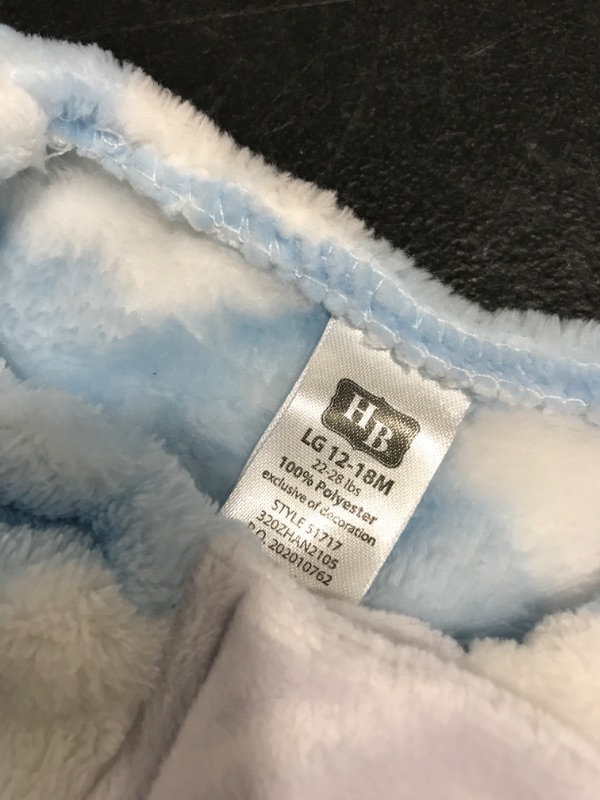 Photo 3 of FLEECE BABY SWADDLING BLANKET WITH ARM HOLES. BLUE W/ WHITE CLOUDS. SIZE 12-18 MONTHS. MISSING PACKAGE, PRIOR USE POSSIBLE. 