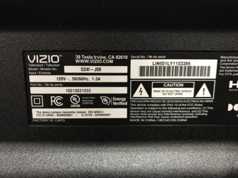 Photo 5 of D24F-J09 23.5 in. Diag D-Series 24 Class Full HD Smart TV. OPEN BOX. PRIOR USE. POWERS ON, DOES NOT DISPLAY IMAGES. PARTS OR REPAIR. 
