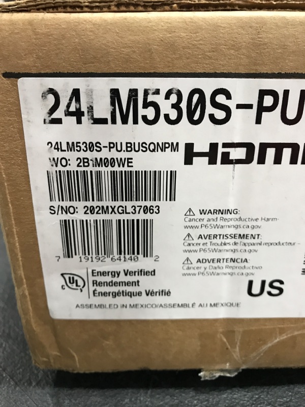 Photo 6 of LG 24LM530S-PU 23.6" Smart LED-LCD TV - HDTV - LED Backlight - YouTube, Amazon Prime - 1366 X 768 Resolution. OPEN BOX. MISSING REMOTE, POWER CABLE. DOES INCLUDE STAND. UNTESTED. PRIOR USE. 
