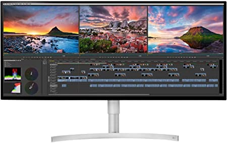 Photo 1 of LG 34BK95U-W UltraFine 34" 21:9 5K 2K (5120 x 2160) Nano IPS LED UltraWide Monitor, 600 cd/m² HDR, Thunderbolt 3 / USB Type-C Inputs Black. OPEN BOX. PRIOR USE. SCREEN IS DAMAGED/CRACKED. POWERS ON. MISSING REMOTE CONTROL. PARTS OR REPAIR. INCLUDES CABLES