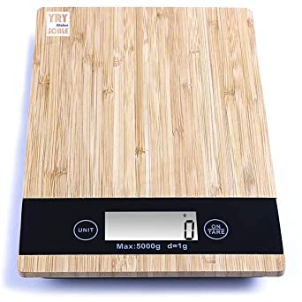 Photo 1 of YRY Digital Kitchen Scale with LCD Display, Tare Function, 11 lbs. Capacity, 0.1 oz. Precise Graduation, ML Unit for Liquids - Food Scale for Cooking and Baking (Batteries Included) (Yellow Bamboo) (unable to test need battery's )
