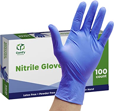 Photo 1 of [100 Count] Nitrile Disposable Plastic Gloves - 4 mil. | Latex Free and Rubber Free | Non-Sterile Powder Free Gloves
