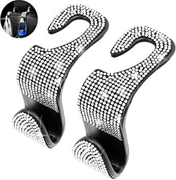 Photo 1 of SEAMETAL Bling Car Hooks Front Seat,Auto Hooks Bling Car Hangers,Bling Car Seat Hanger Backseat (White)
