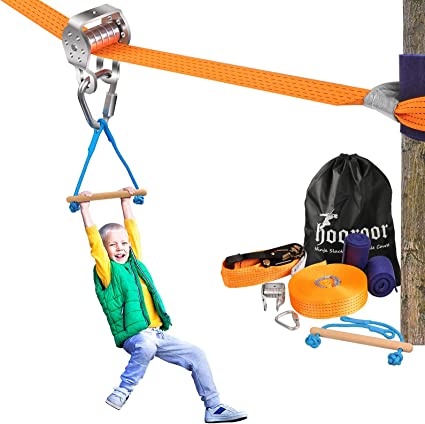 Photo 1 of hooroor Slackline Pulley with 52FT Zipline, Monkey Bar, Most Accessory for Ninja Warrior Obstacle Course for Kids&Adults Backyard, Outdoor Toys Gifts Playset Jungle Gym,Easily Carry&Install
