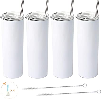 Photo 1 of 4 Pack Stainless Steel Tumbler with Straw and Lid, Vacuum Insulated Double Wall Cup for Coffee, Tea, Beverages(White, 20 oz)
