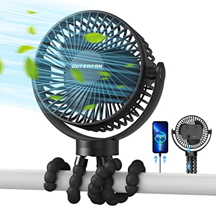 Photo 1 of Portable Fan, Stroller Fan 60Hrs 12000mAh Battery Operated Fans USB Rechargeable Small Fan for Bedroom, Desk, Personal Handheld, Clip on Fans for Baby Stroller, Travel, Car Seat, Peloton, Bed, Camping ( missing the usb cord )