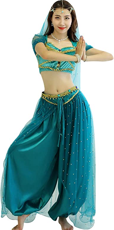 Photo 1 of Belly Dance Jasmine Costume - Aladdin Halloween Outfit Princess Costumes Teal for Women/Girls size XL
