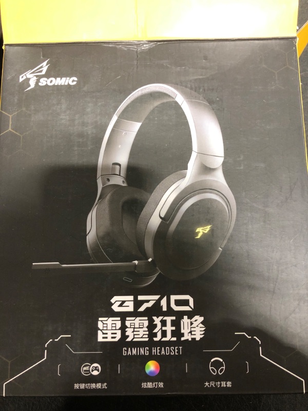 Photo 1 of SOMIC 2.4G Wireless Gaming Headset with Microphone for PS5, PS4, Computer Gamer Headphone with Stereo Sound, Detachable Mic, Soft Earmuffs, RGB LED Light, 10H+ Playtime (Xbox one in Wired Mode) GS401
