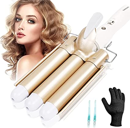 Photo 1 of 3 Barrel Hair Curling Iron, 1 Inch Hair Curler Triple Barrels, Ceramic Tourmaline Fast Heating Curling Wand - 2 Temperature Options and Dual Voltage
