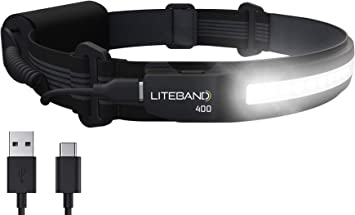 Photo 1 of Liteband ACTIV 400 Wide-Beam LED Headlamp - 210° Illumination, 400 Lumens, Lightweight, Weatherproof, Rechargeable, USB-C, Red LED Mode - Camping, Running, Hiking, Fits Hard Hats, LBA400-L18N, Night. PRIOR USE. 
