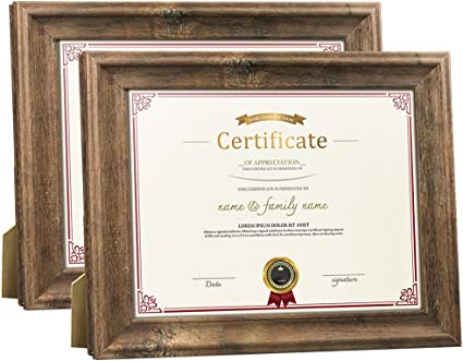 Photo 1 of 2 Pack 8.5 x 11 Certificate Picture Frames Set Brown Rustic Diploma Document Award Photo Frame for Tabletop Stand or Wall Hanging
