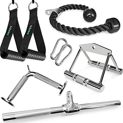 Photo 1 of A2ZCARE Combo LAT Pull Down Attachment - Cable Machine Accessories for Home Gym with Multi Option: V-Handle, Tricep Rope, D-Handle, V-Shaped Bar, and Rotating Bar (missing handles )
