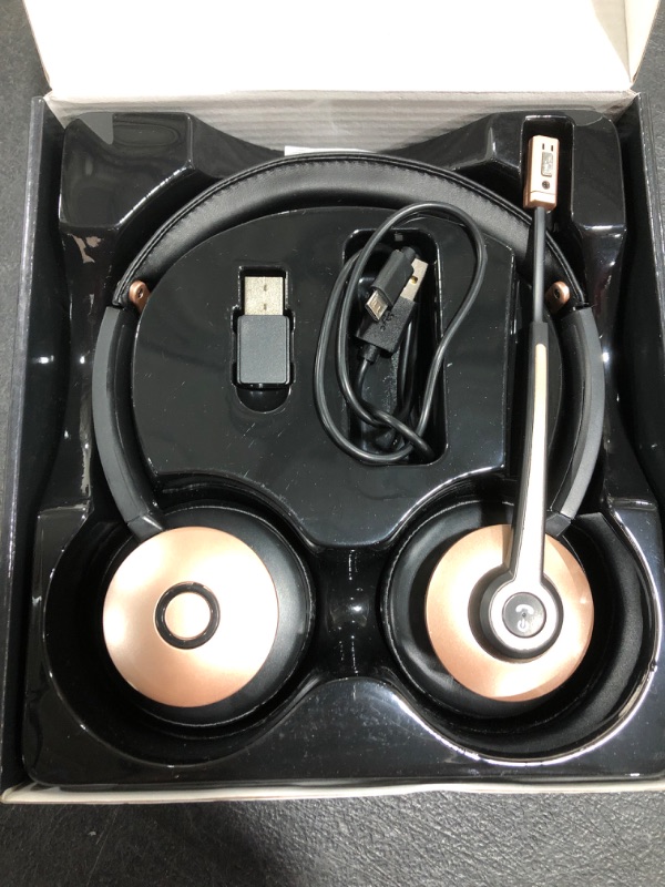 Photo 2 of Bluetooth Headset With Microphone, Wireless Headphones With Mic Noise Cancelling. OPEN BOX. PHOTO FOR REFERENCE. ROSE GOLD 
