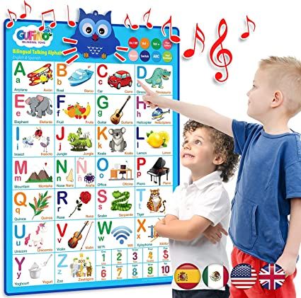 Photo 1 of Bilingual Talking Alphabet Poster for Toddlers - English & Spanish ABC Learning for Toddlers. Numbers, Colors, Songs! Educational Toys for 3 Year Old Kids. Best Learning & Education Toys by GUFINO. OPEN BOX. 
