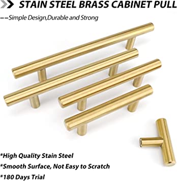 Photo 1 of 29Pcs goldenwarm Brushed Brass Drawer Handles Gold Cabinet Bar Handles 3in Dresser Pulls - LS201GD76 Kitchen Cupboard Hardware Modern Style Furniture Door Pulls, 76mm Hole Centers