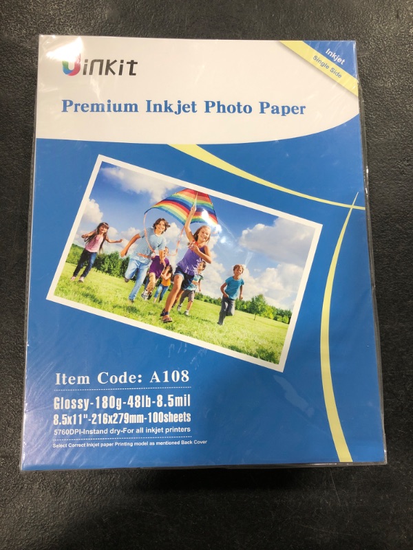 Photo 2 of Uinkit 100 Sheets Inkjet Photo Paper Glossy 8.5x11 49lbs Professional Photographic Paper180Gsm Letter Size 8.5mil Instant Dry Suitable for All Ink Printers
