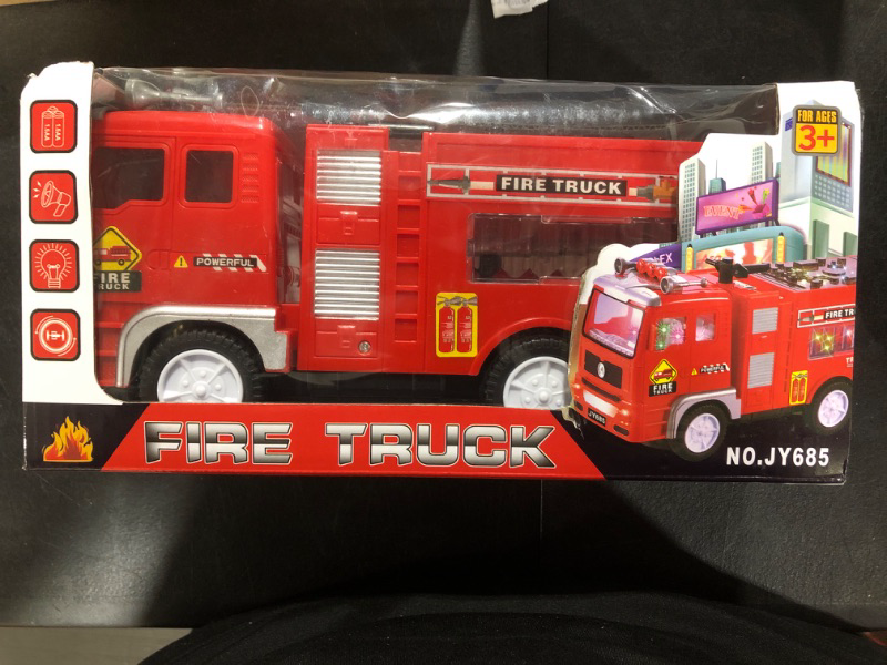 Photo 2 of Electric Fire Truck Kids Toy - with Bright Flashing 4D Lights and Real Siren Sounds Bump and Go Firetruck for Boys Automatic Steering on Contact Fire Engine Toy Trucks for Imaginative Play…