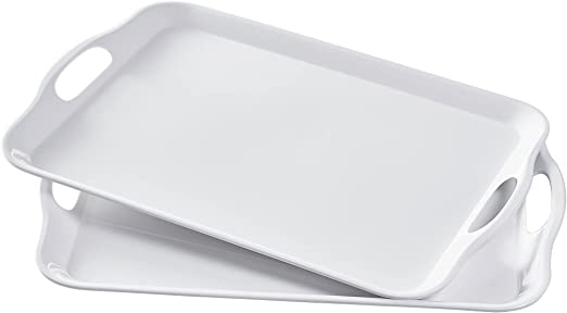 Photo 1 of Blue Boat 16.5" x 11.5" Rectangular Serving Trays Set of 2 White,Light Weight Easy to Clean Sturdy Stackable Melamine Serving Tray with Handle, Fruit, Snacks, and Desserts Trays