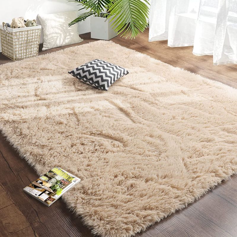 Photo 1 of Amangel Ultra Soft Fluffy Shag Rug, Fuzzy Area Rug for Bedroom, 4' x 6', Plush Shaggy Carpet for Living Room, Cute Furry Rugs for Kids Girls Room Baby Nursery Home Decor, Luxury Floor Carpet, Beige